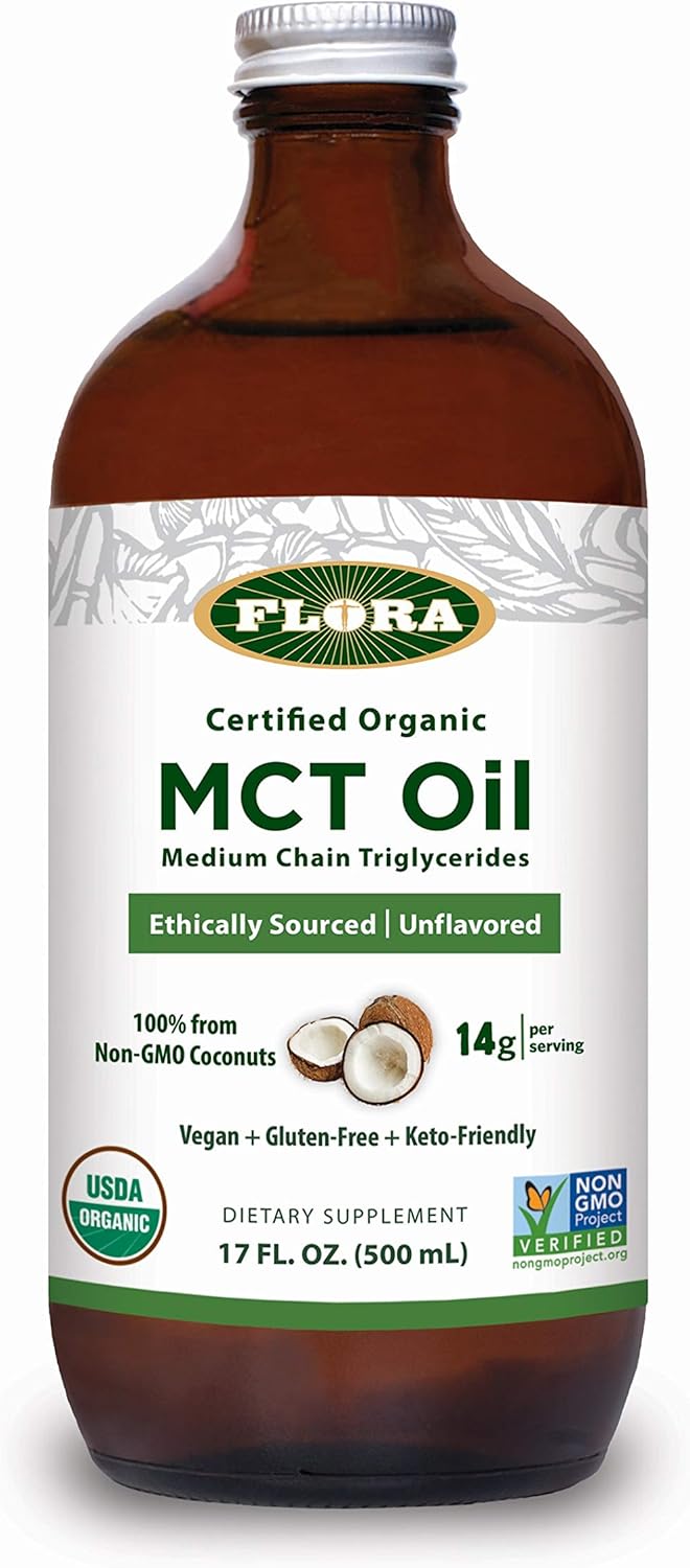 Organic Flora Health MCT Oil with C8 & C10 Acids, Keto Friendly, Non-GMO, Ethically Sourced Coconut Oil - 17 Fl Oz