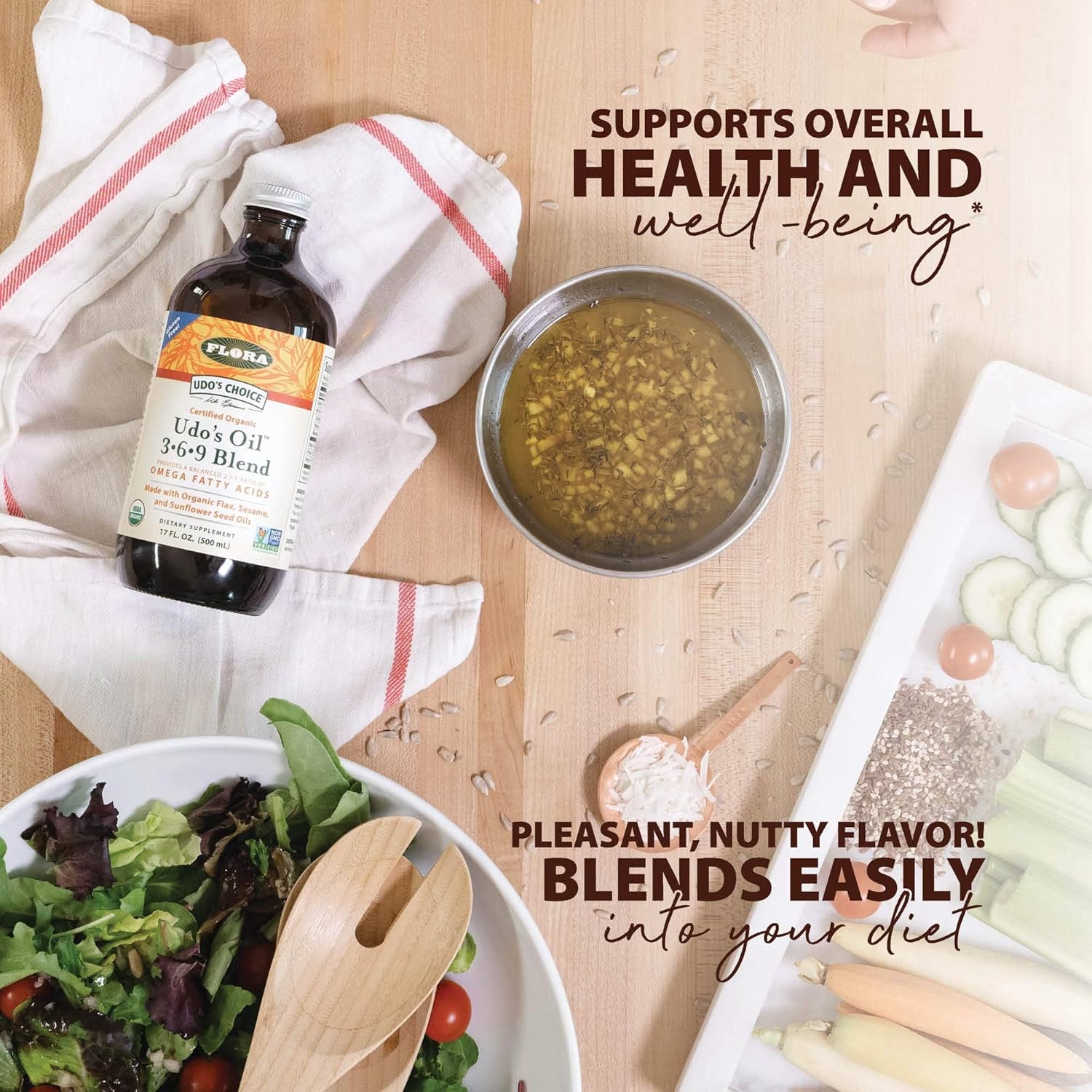 Organic Flora Health UDO’s Oil Omega 3-6-9 Supplement 32 Oz | Plant-Based Vegan Alternative | Flaxseed, Coconut, Evening Primrose Blend