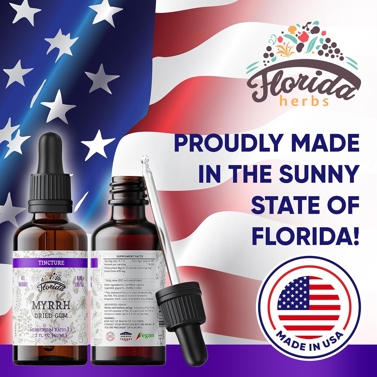 Organic Florida Herbs Myrrh Tincture Extract for Indigestion - Non-GMO 670mg Supplement in Vegetable Glycerin