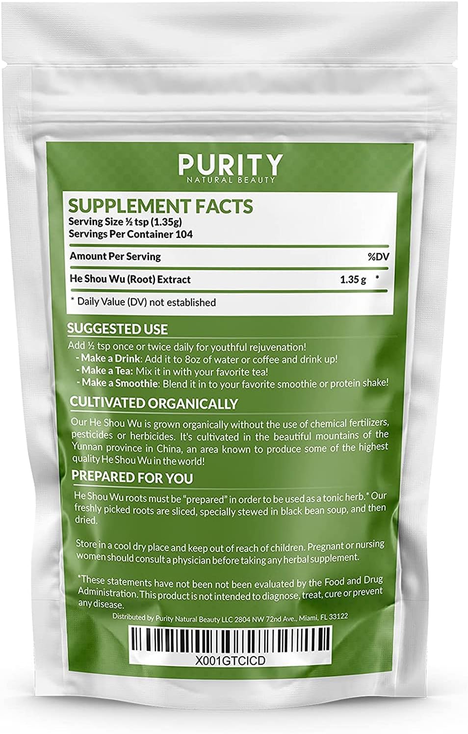 Organic Fo-ti Extract 30:1 Concentrated He Shou Wu - Large 15oz Bag (Pack of 3) - Purity Natural Beauty