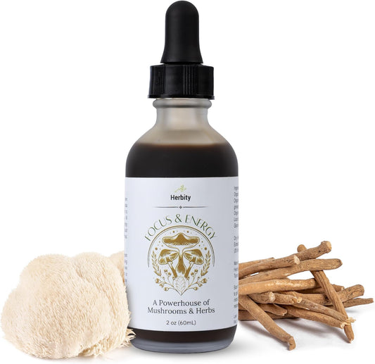 Organic Focus & Energy Mushroom Tincture - Immune Support & Cognitive Boost Supplement with Adaptogenic Mushrooms & Custom Blend