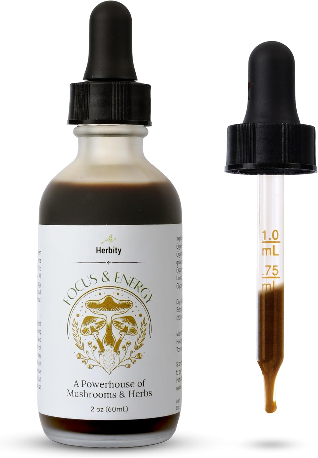Organic Focus & Energy Mushroom Tincture - Immune Support & Cognitive Boost Supplement with Adaptogenic Mushrooms & Custom Blend