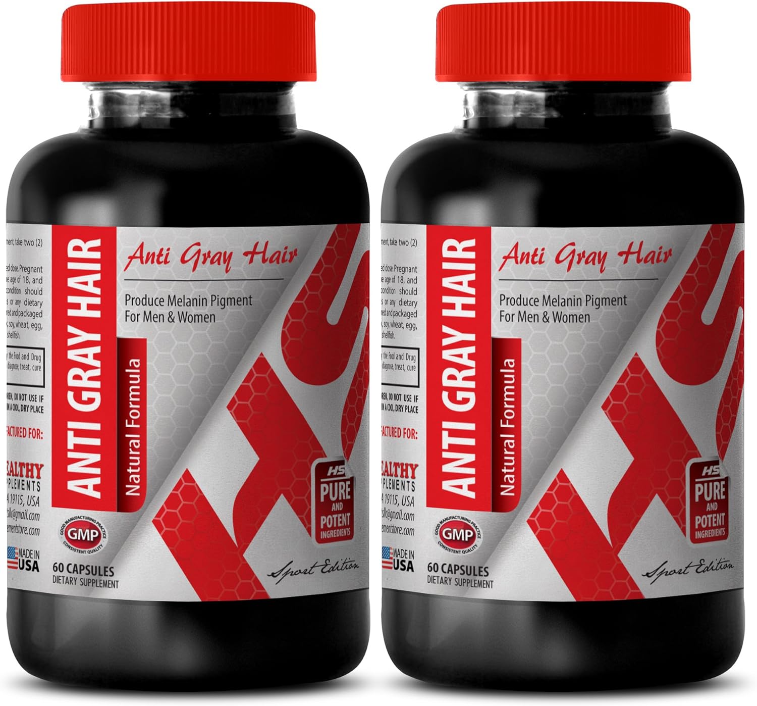 Organic Folic Acid Supplements for Hair and Skin Health - Anti-Gray Hair Formula - 2 Bottles