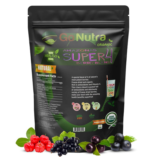 Organic Freeze Dried Acai Berry Blend with 4 Immune Boosting Berries - Superfood Smoothie Mix | Antioxidant Freeze Dried Berries - 15 Servings 8oz
