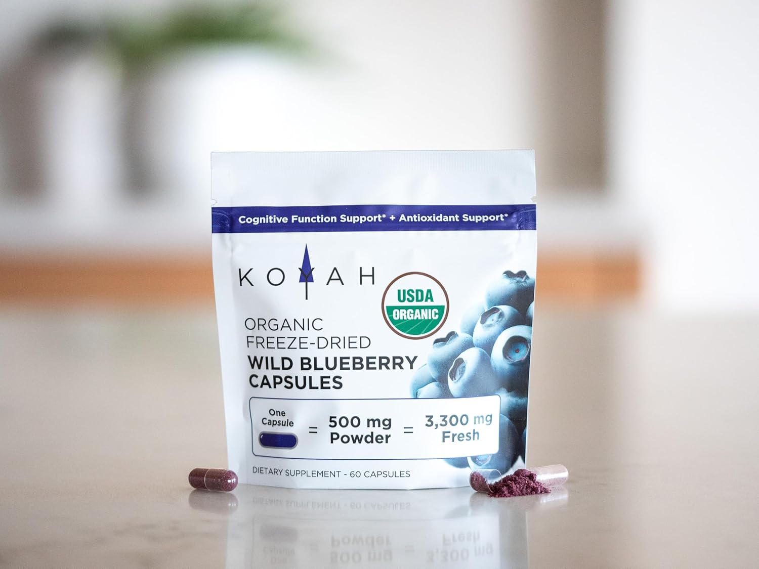 Organic Freeze-Dried Wild Blueberry Capsules - 500mg Powder per Capsule - Cognitive Function & Antioxidant Support - Equivalent to 3,300mg Fresh Blueberries