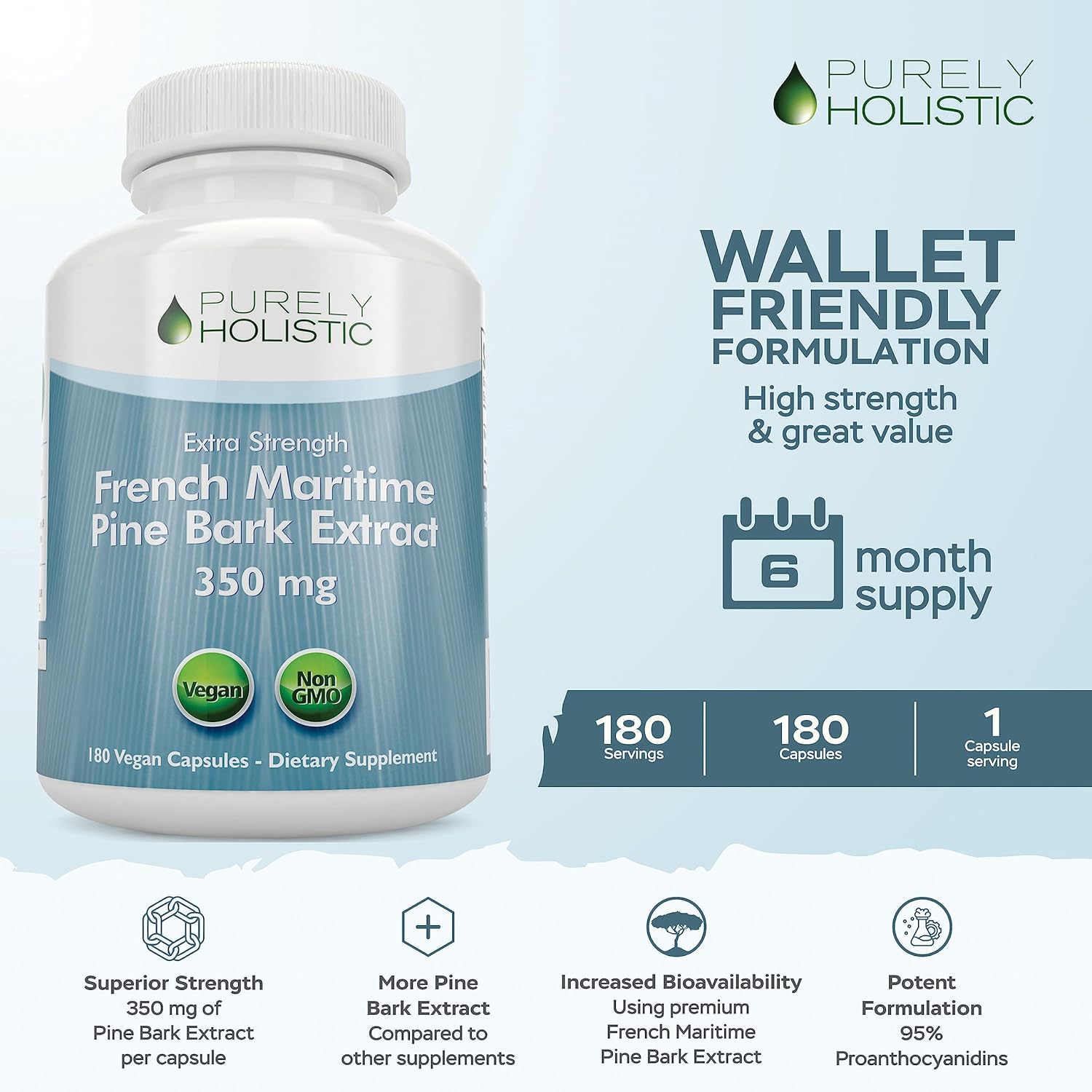 Organic French Maritime Pine Bark Extract Capsules - 350mg 180 Vegan Capsules - High Proanthocyanidins Antioxidant Supplement