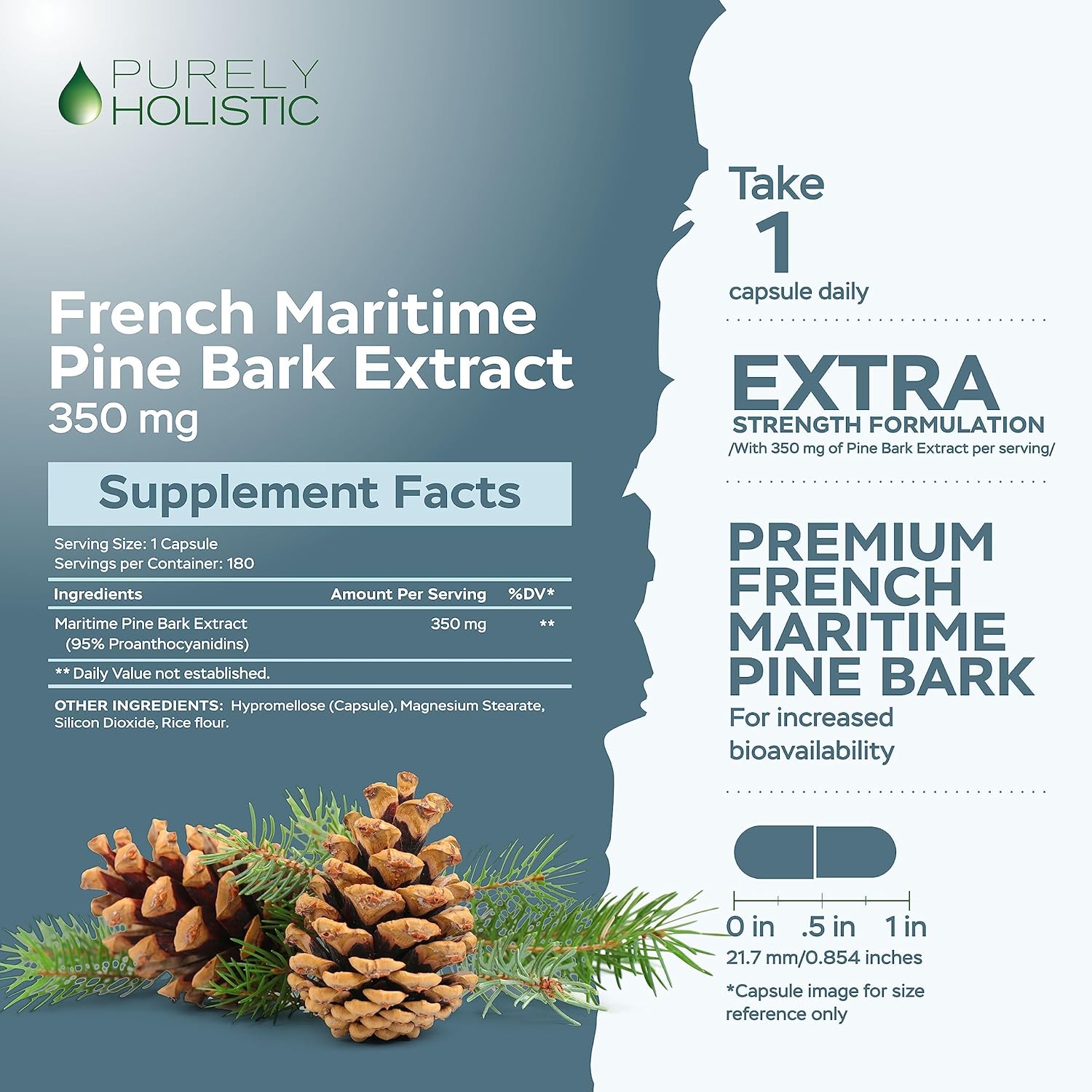 Organic French Maritime Pine Bark Extract Capsules - 350mg 180 Vegan Capsules - High Proanthocyanidins Antioxidant Supplement