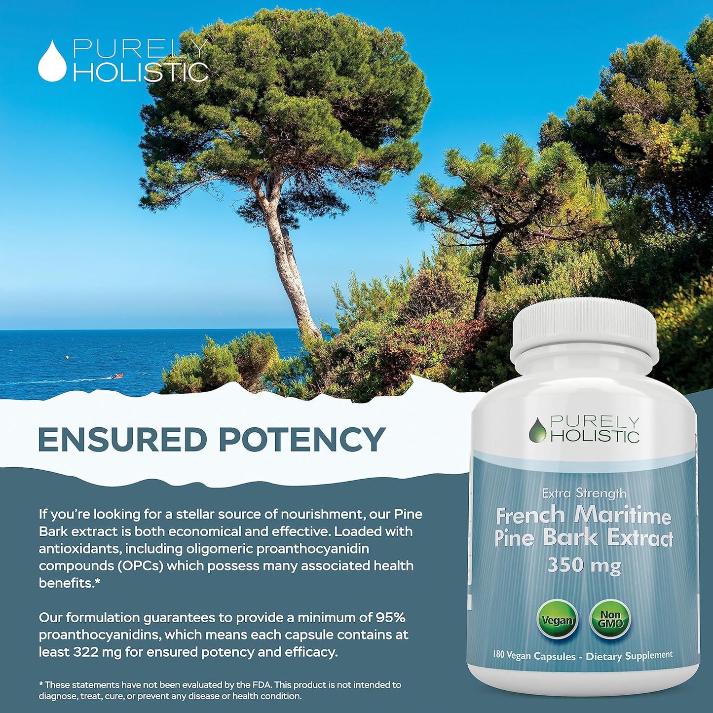 Organic French Maritime Pine Bark Extract Capsules - 350mg 180 Vegan Capsules - High Proanthocyanidins Antioxidant Supplement