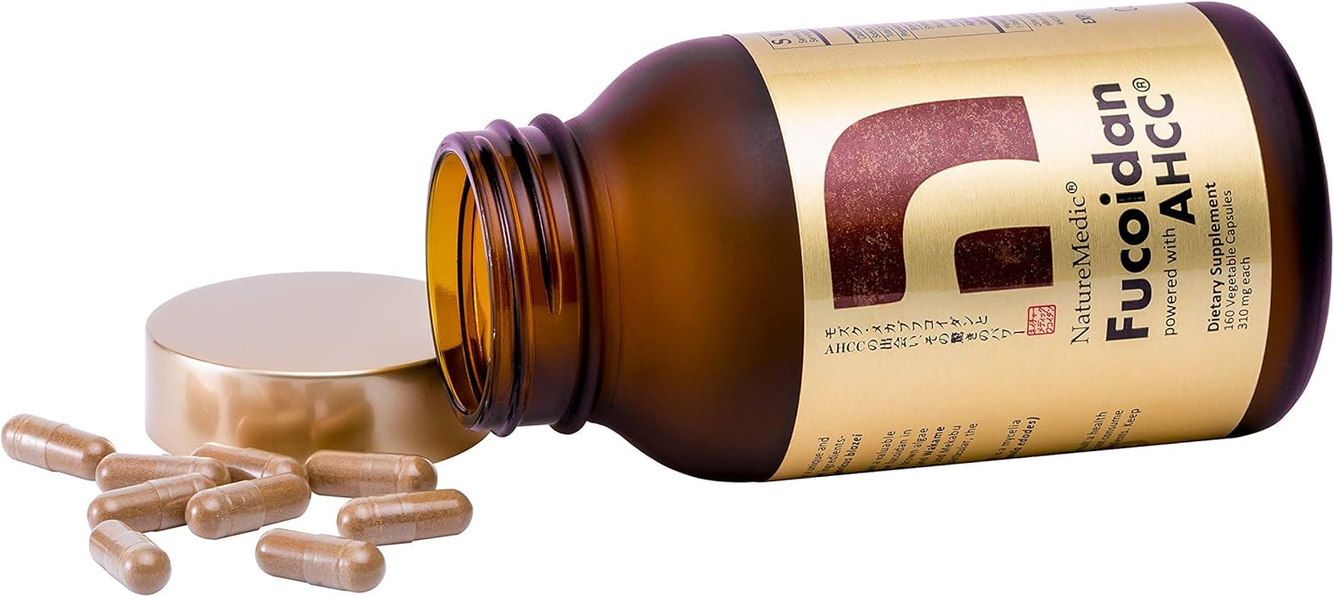 Organic Fucoidan & AHCC Immunity Supplement 11 Bottles - 1760 Veg Capsules (Brown Seaweed, Mekabu, Mozuku, Agaricus)