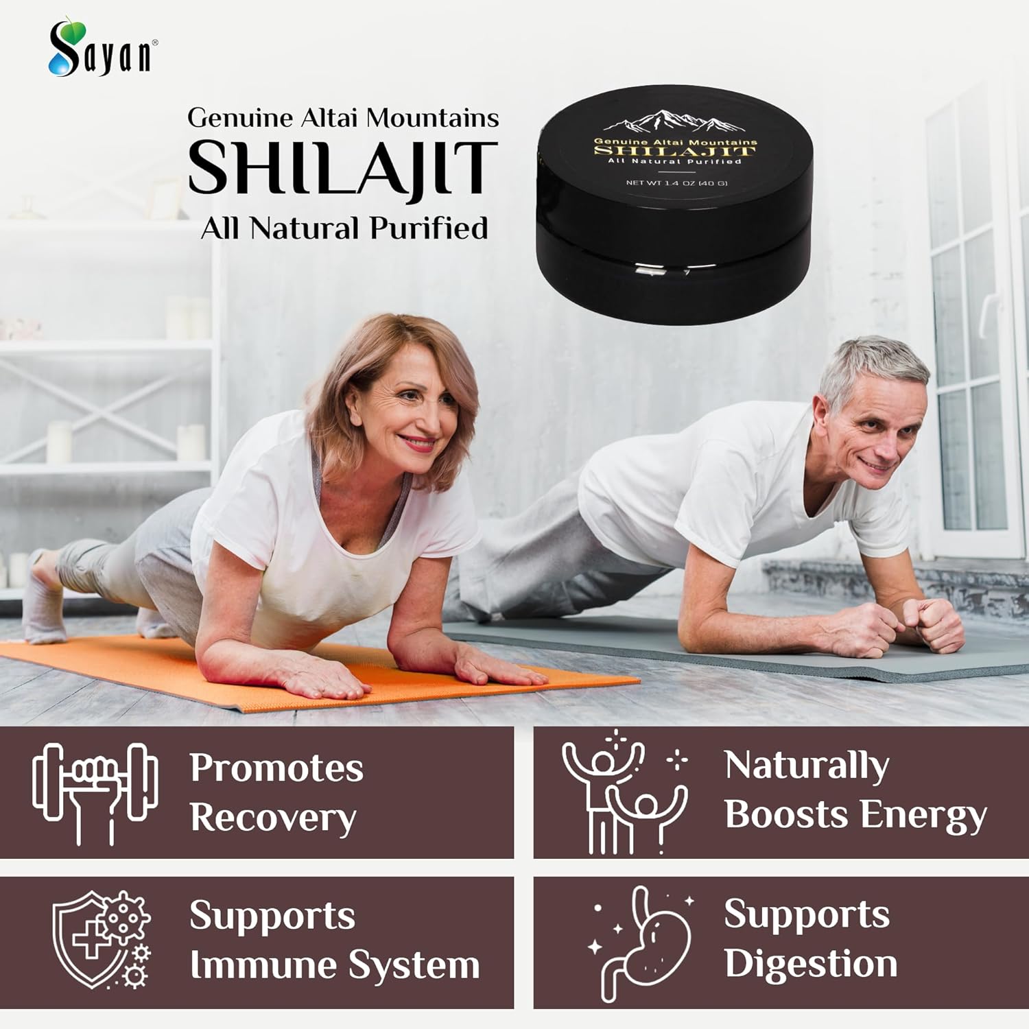 Organic Fulvic Acid Supplement for Immune Support, Memory, Focus, Energy - Sayan Pure Shilajit Resin 1.4oz/40g, 265 Servings - Vegan, Non-GMO - Detox Properties