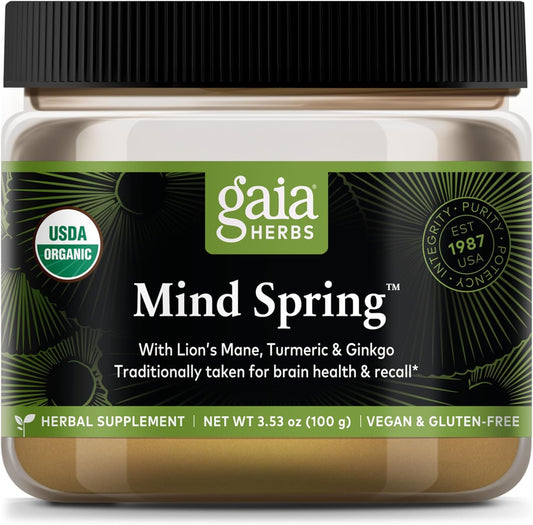 Organic Gaia Herbs Lion's Mane & Turmeric Powder - Brain Health Supplement - USDA Certified - 3.53 Oz - 45-Day Supply
