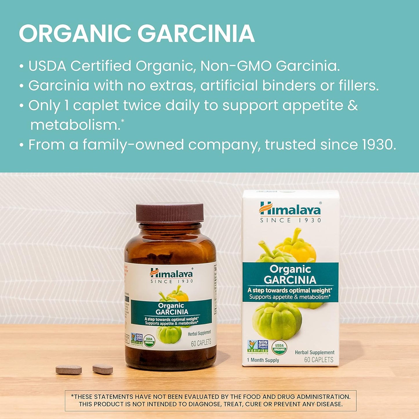 Organic Garcinia Cambogia Herbal Supplement for Appetite Control and Lipid Metabolism - 600mg, 60 Caplets - USDA Organic, Non-GMO, Vegan - 30 Day Supply