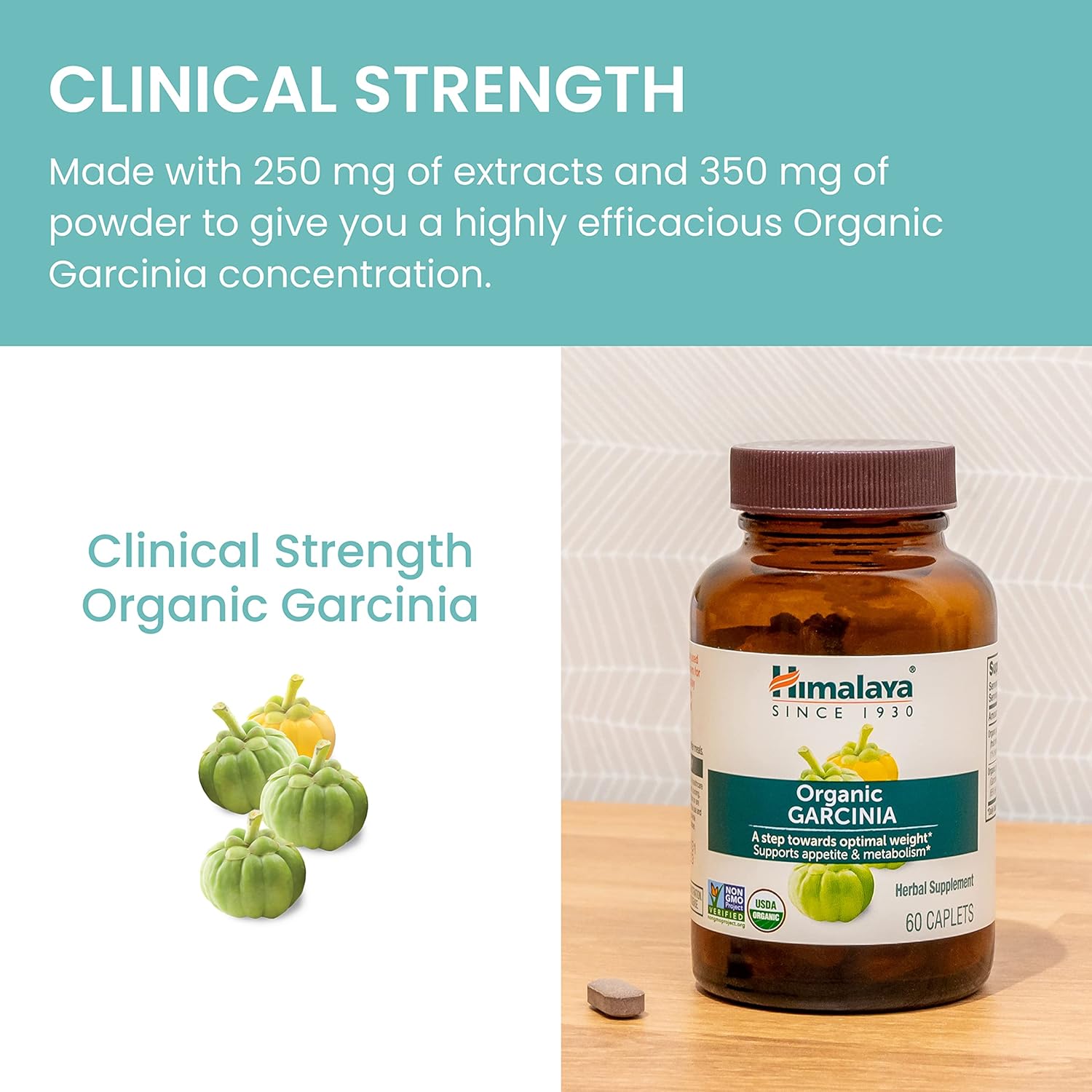 Organic Garcinia Cambogia Herbal Supplement for Appetite Control and Lipid Metabolism - 600mg, 60 Caplets - USDA Organic, Non-GMO, Vegan - 30 Day Supply