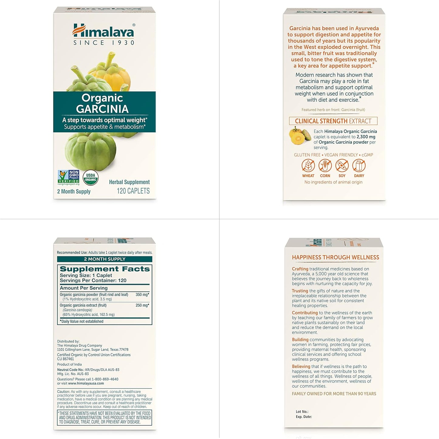 Organic Garcinia Cambogia Supplement for Appetite Control & Weight Support - 600mg, 120 Caplets, USDA Organic, Vegan & Non-GMO