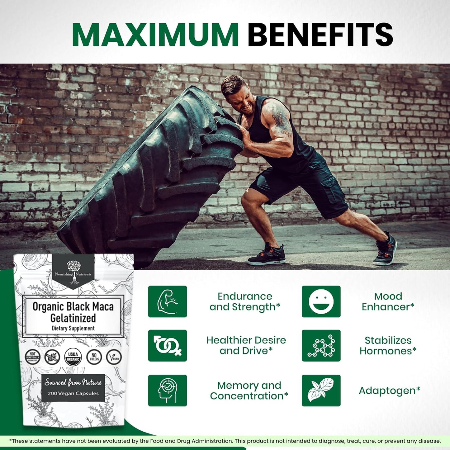 Organic Gelatinized Black Maca Root Capsules - 200 Capsules for Men & Women - Natural Energy & Stamina Supplement - Black Maca Root Powder for Focus & Endurance