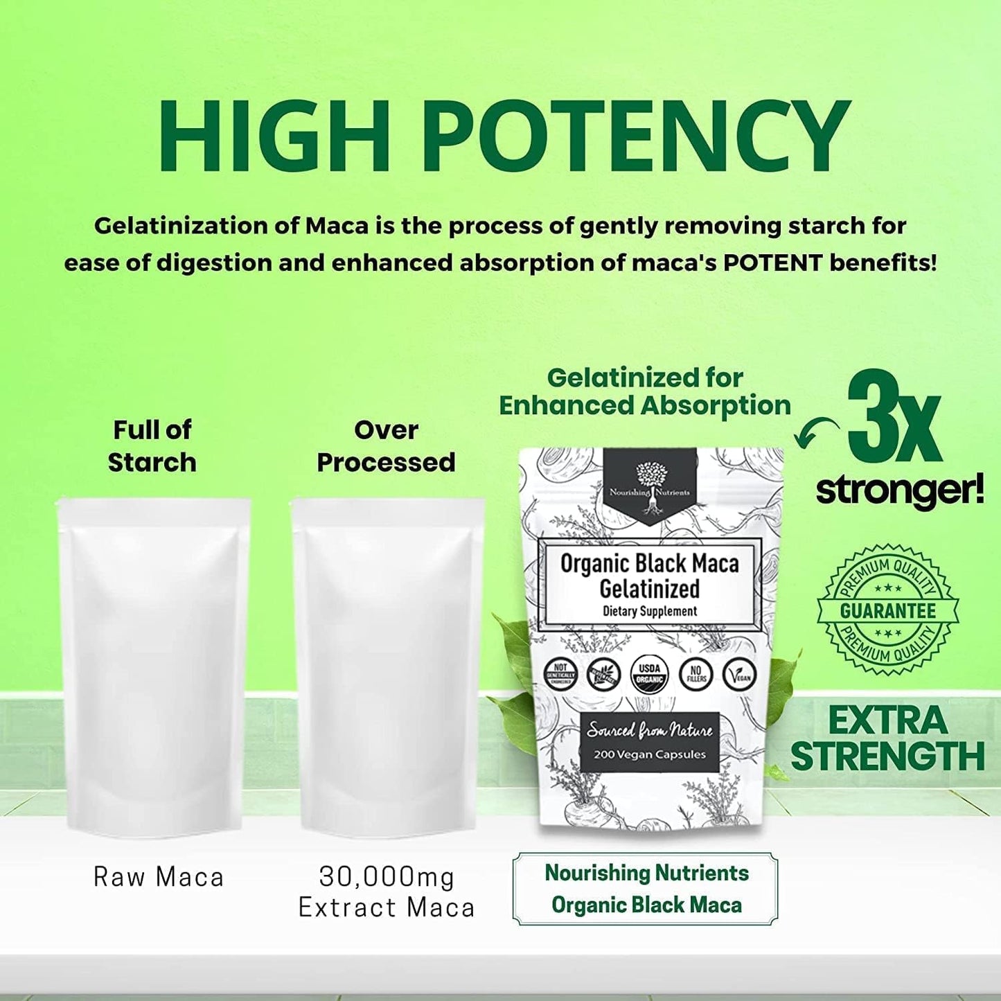 Organic Gelatinized Black Maca Root Capsules - 200 Capsules for Men & Women - Natural Energy & Stamina Supplement - Black Maca Root Powder for Focus & Endurance