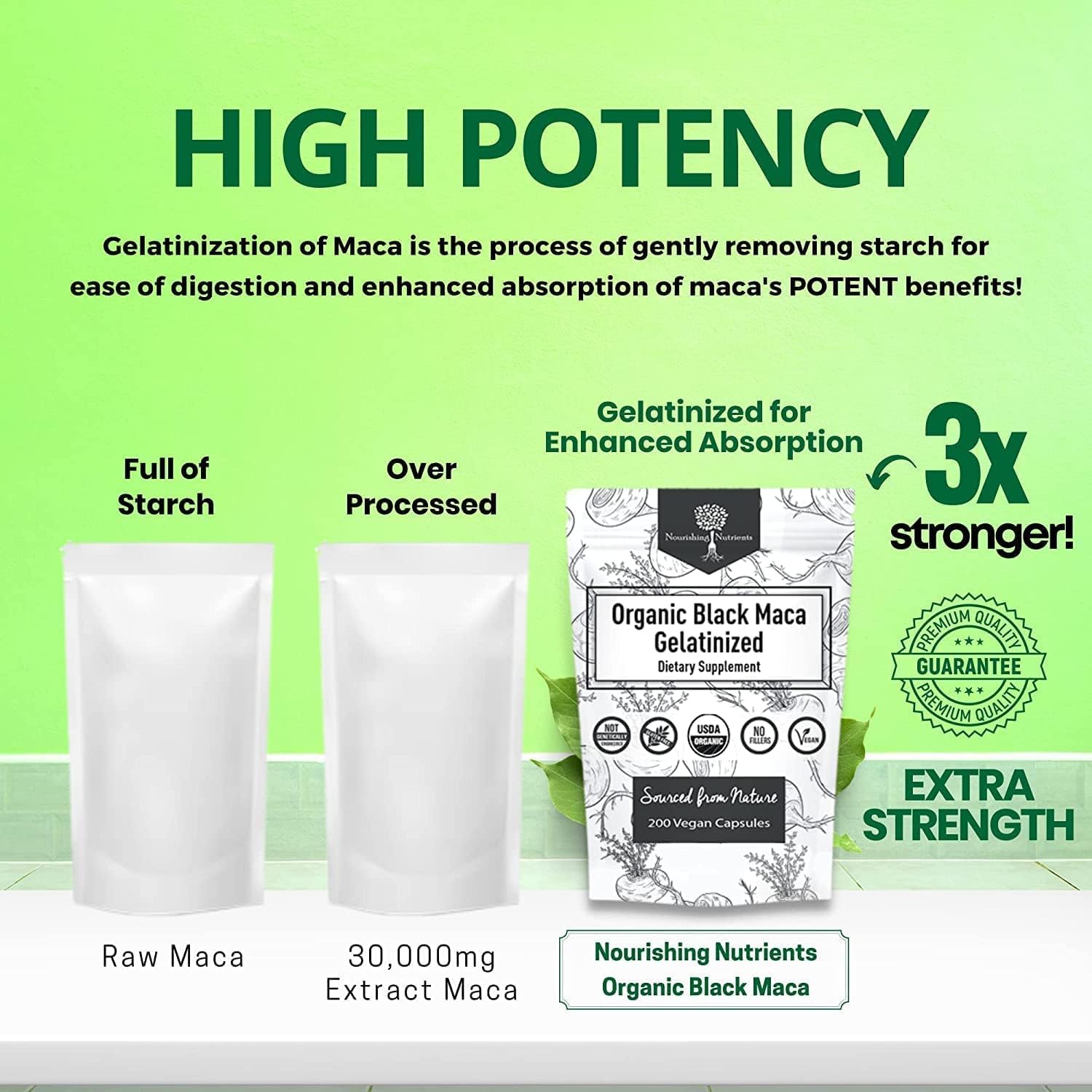 Organic Gelatinized Black Maca Root Capsules - 200 Capsules for Men & Women - Natural Energy & Stamina Supplement - Black Maca Root Powder for Focus & Endurance