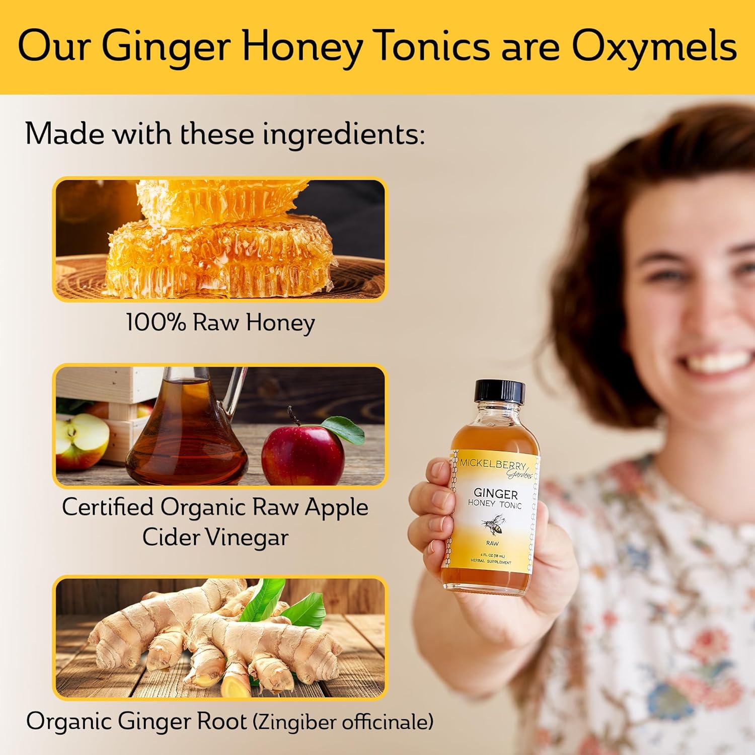 Organic Ginger Honey Tonic for Immune Support and Digestive Health - 4 Oz