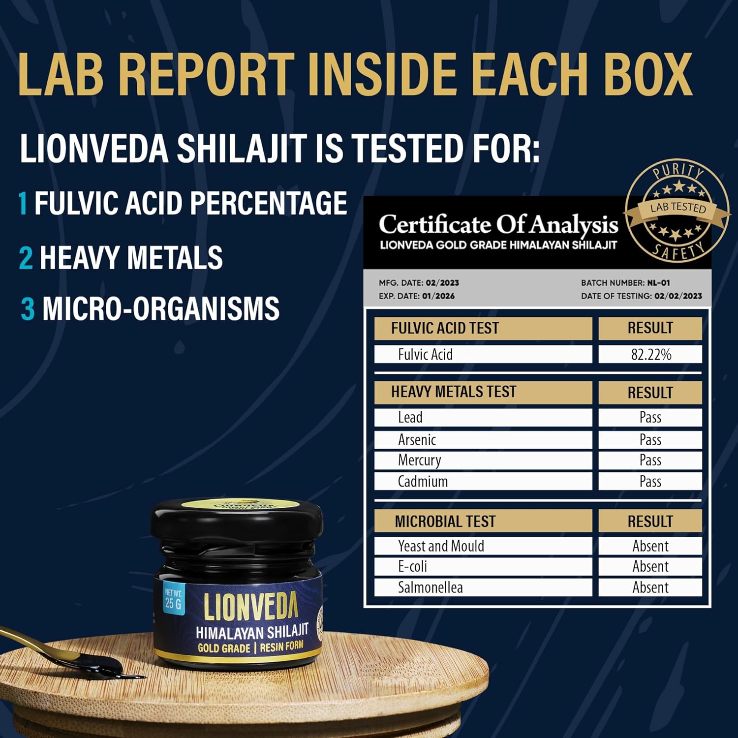 Organic Gold Grade Himalayan Shilajit Resin - 85+ Trace Minerals & Fulvic Acid for Energy & Immune Support - Lab-tested Supplement (50 Servings/25g)