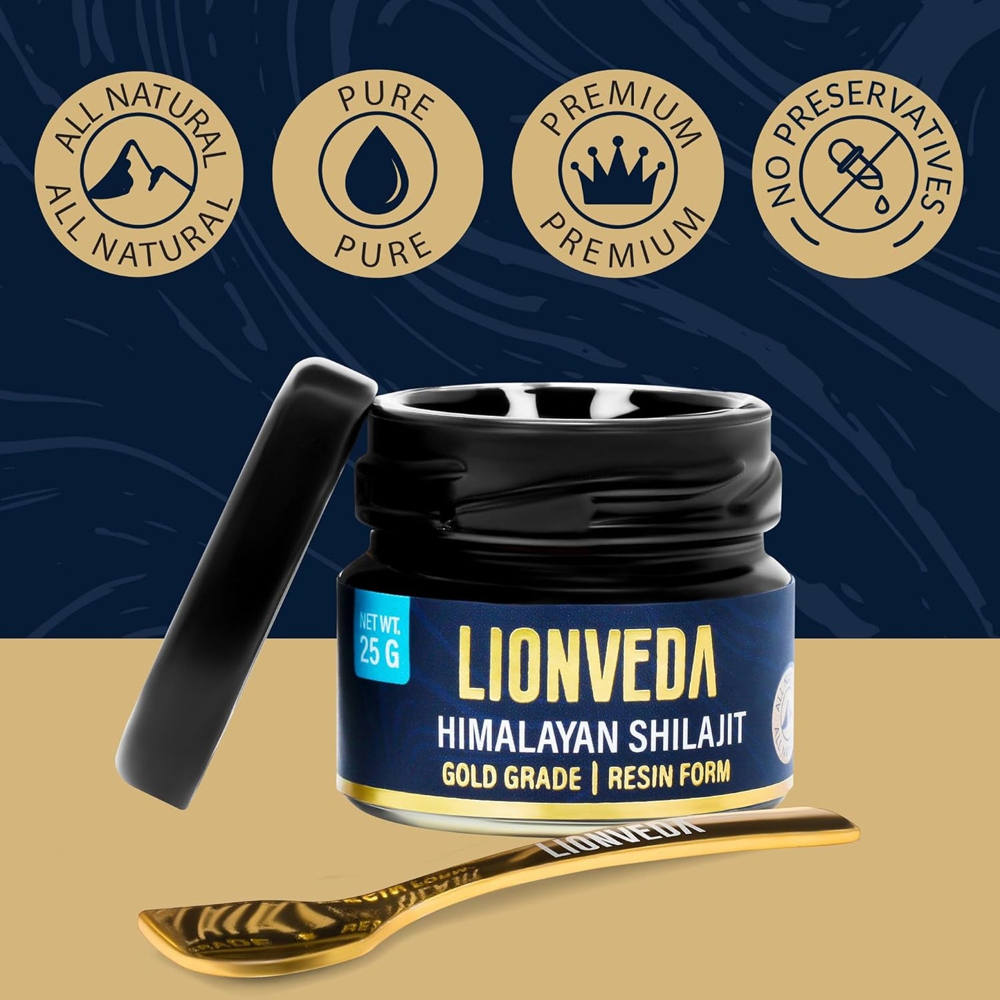 Organic Gold Grade Himalayan Shilajit Resin - 85+ Trace Minerals & Fulvic Acid for Energy & Immune Support - Lab-tested Supplement (50 Servings/25g)