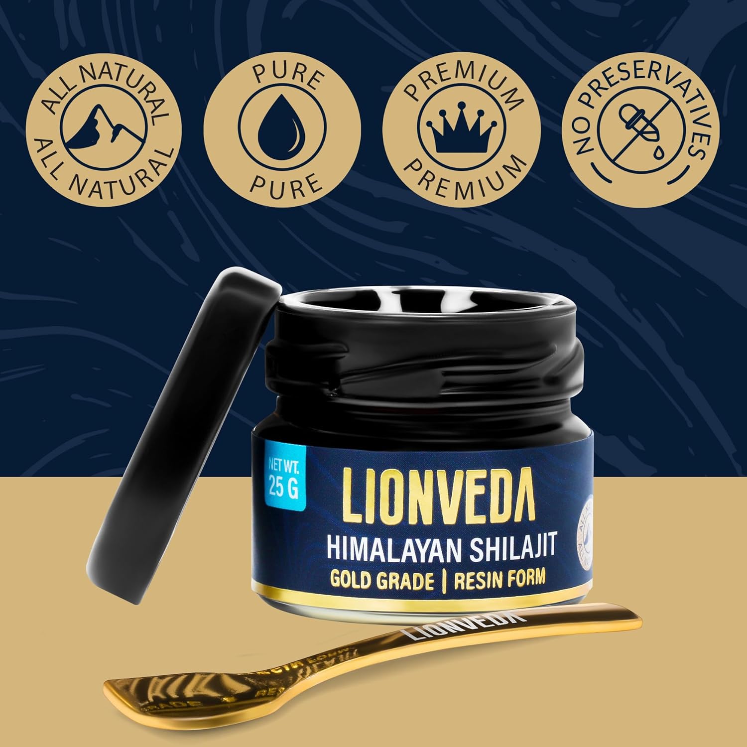 Organic Gold Grade Himalayan Shilajit Resin - 85+ Trace Minerals & Fulvic Acid for Energy & Immune Support - Lab-tested Supplement (50 Servings/25g)