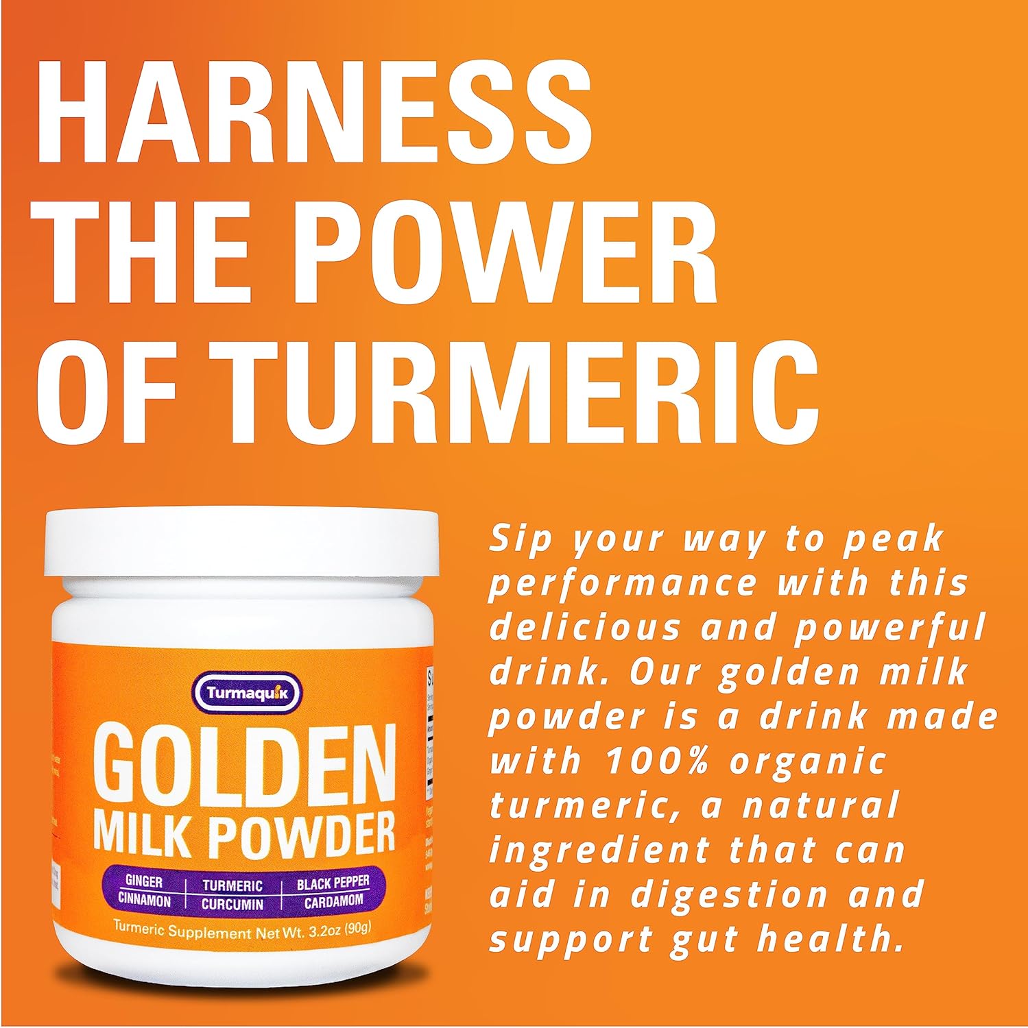 Organic Golden Milk Turmeric Latte Superfood Blend with Ginger, Black Pepper, Curcumin, Cinnamon, Cardamom - Non-GMO, Vegan, Keto, Ayurvedic (3.2 oz)