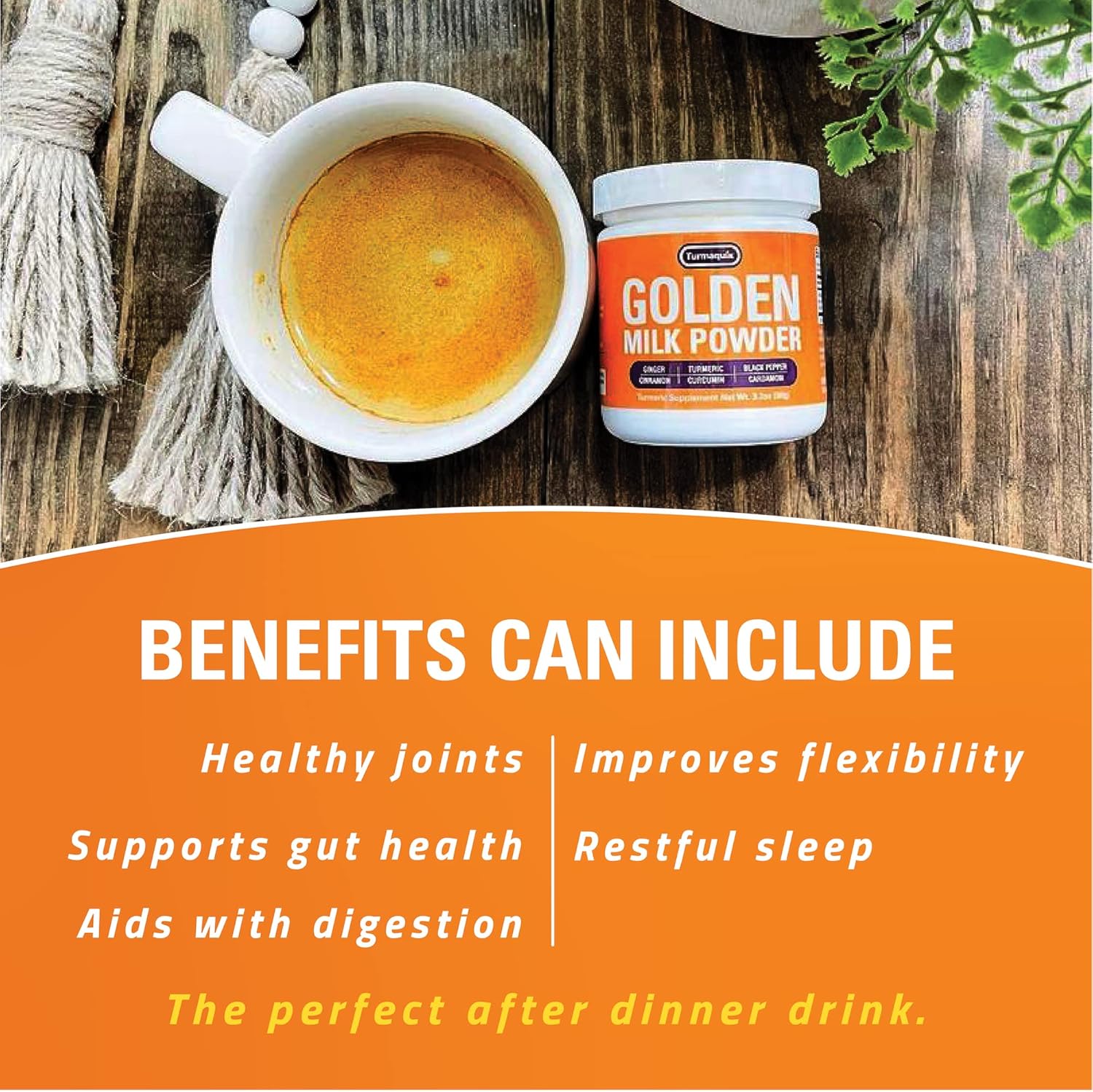 Organic Golden Milk Turmeric Latte Superfood Blend with Ginger, Black Pepper, Curcumin, Cinnamon, Cardamom - Non-GMO, Vegan, Keto, Ayurvedic (3.2 oz)