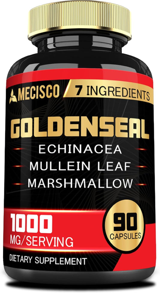 Organic Goldenseal Root Capsules with Echinacea, Mullein Leaf, Plantain - 90 Veggie Capsules for Immune & Digestive Health