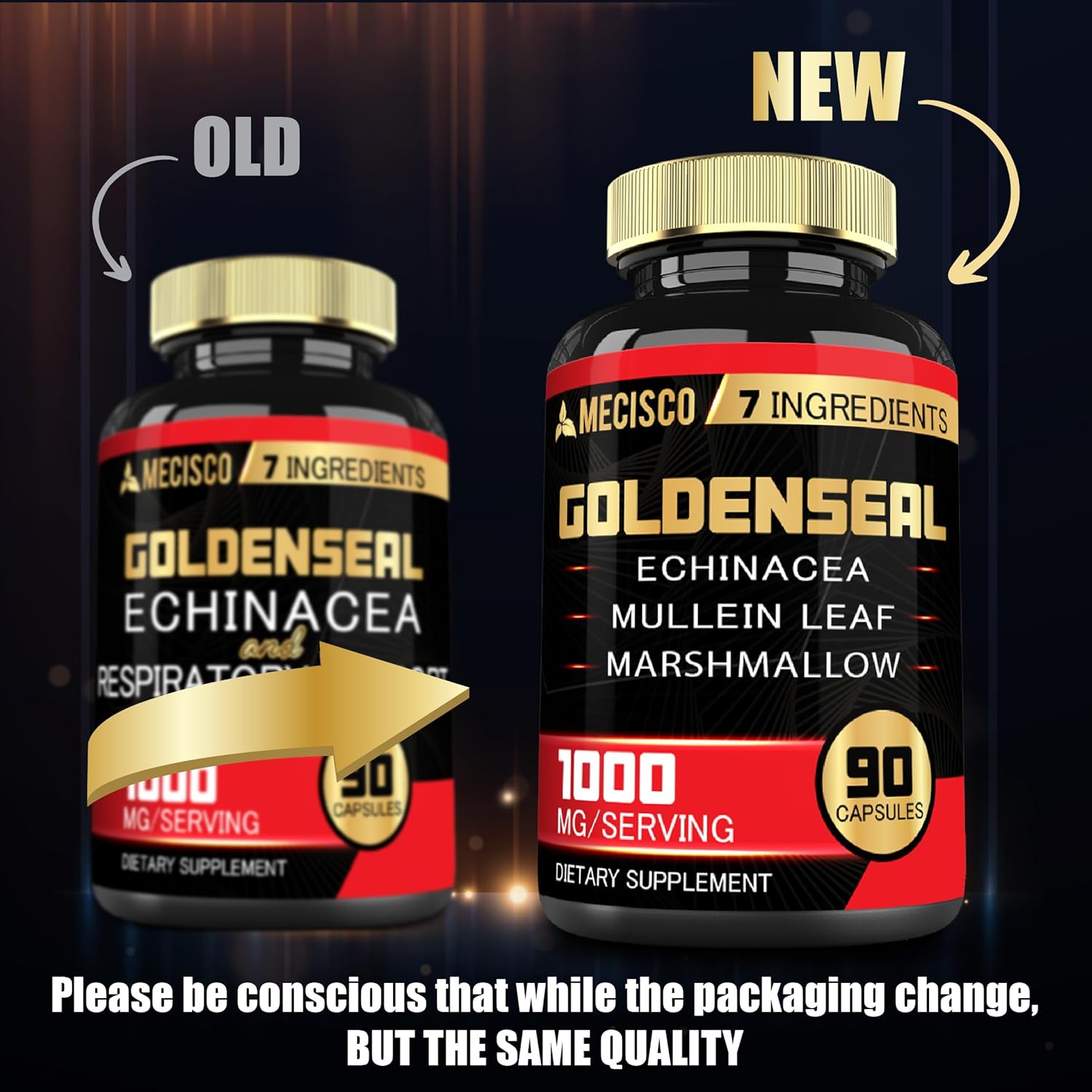 Organic Goldenseal Root Capsules with Echinacea, Mullein Leaf, Plantain - 90 Veggie Capsules for Immune & Digestive Health