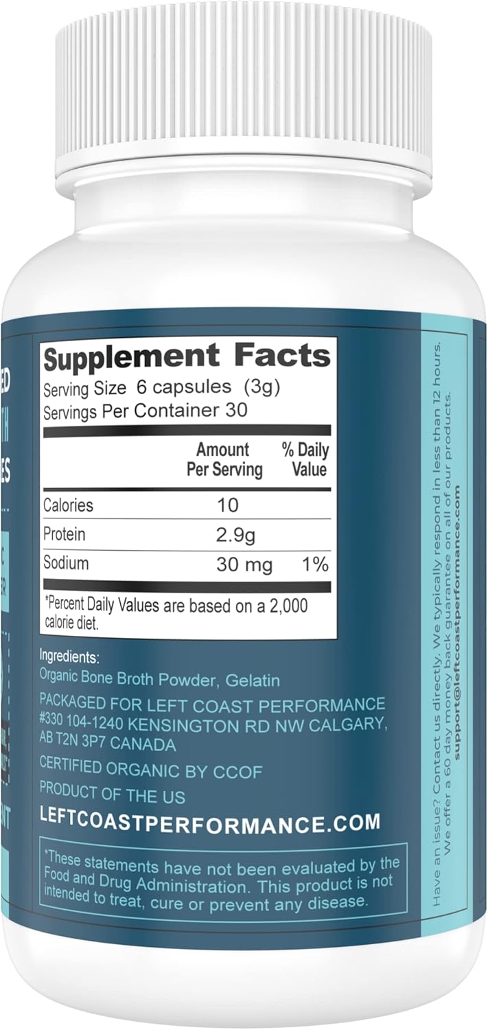 Organic Grass-Fed Bone Broth Capsules with Collagen for Hair, Nails, Joints & Digestive Health - 180 Capsules