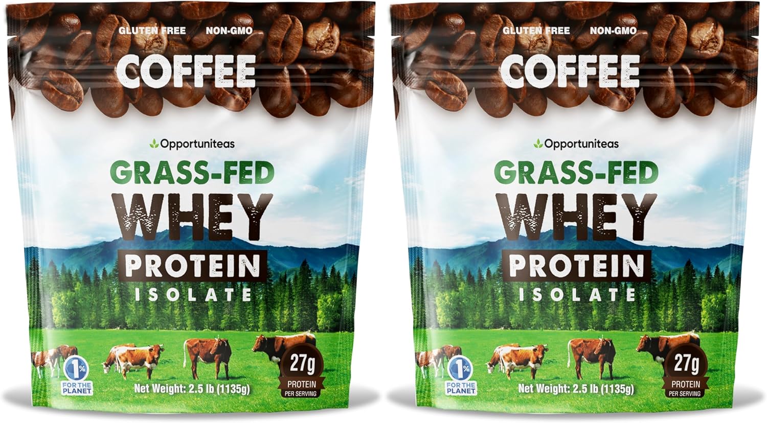 Organic Grass Fed Coffee Whey Protein Isolate Powder - 27g Protein, No Artificial Sweeteners, 60mg Caffeine, Hormone-Free - 5lb
