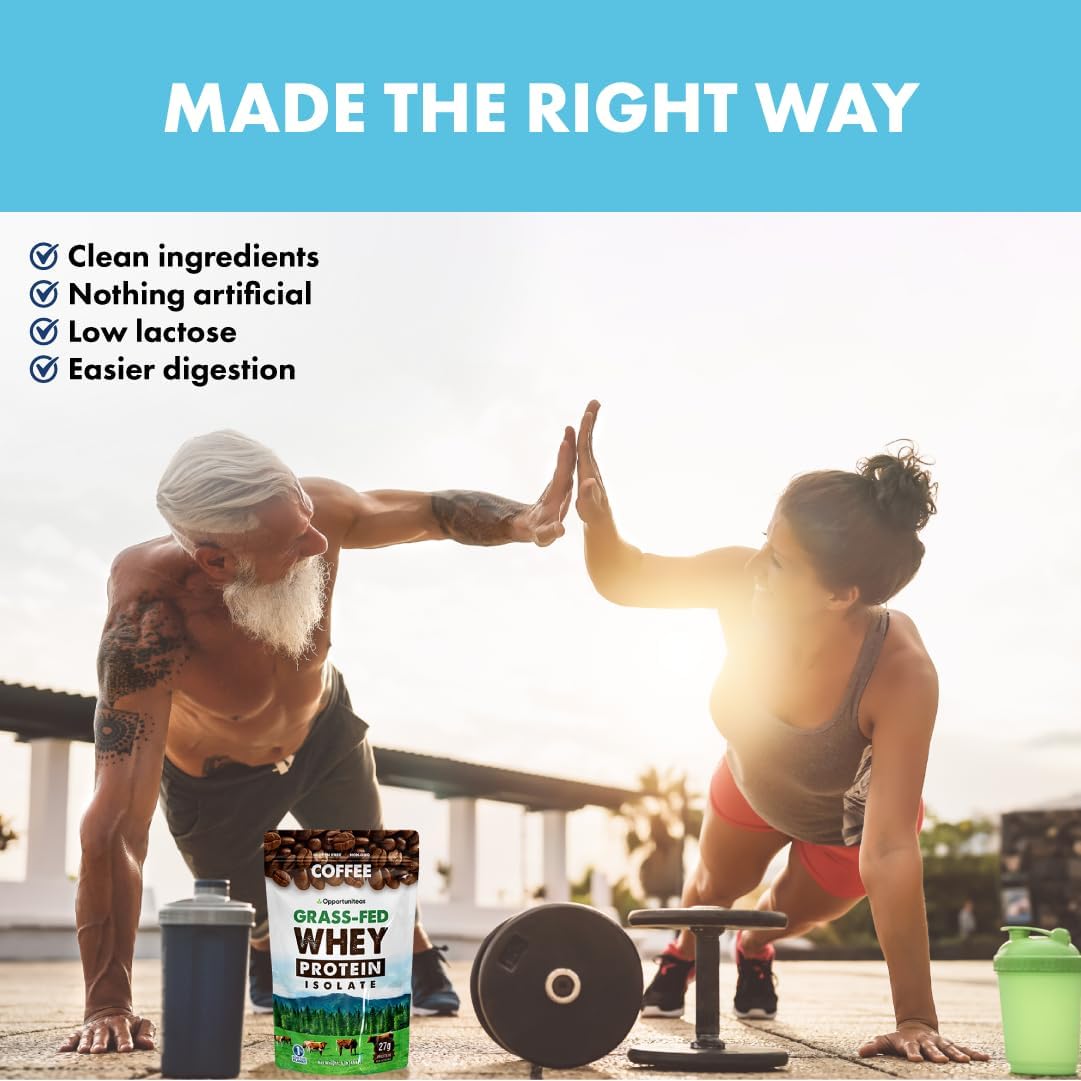 Organic Grass Fed Coffee Whey Protein Isolate Powder - 27g Protein, No Artificial Sweeteners, 60mg Caffeine, Hormone-Free - 5lb