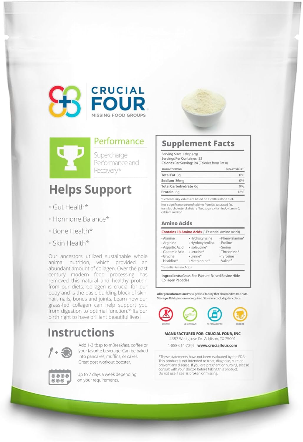 Organic Grass Fed Collagen Peptide Powder for Sports Recovery - Supports Hair, Skin, Nails, Joints - Amino Acids - Non-GMO - 16oz