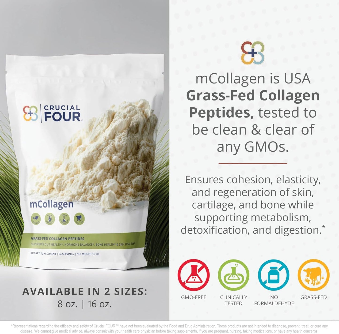 Organic Grass Fed Collagen Peptide Powder for Sports Recovery - Supports Hair, Skin, Nails, Joints - Amino Acids - Non-GMO - 16oz