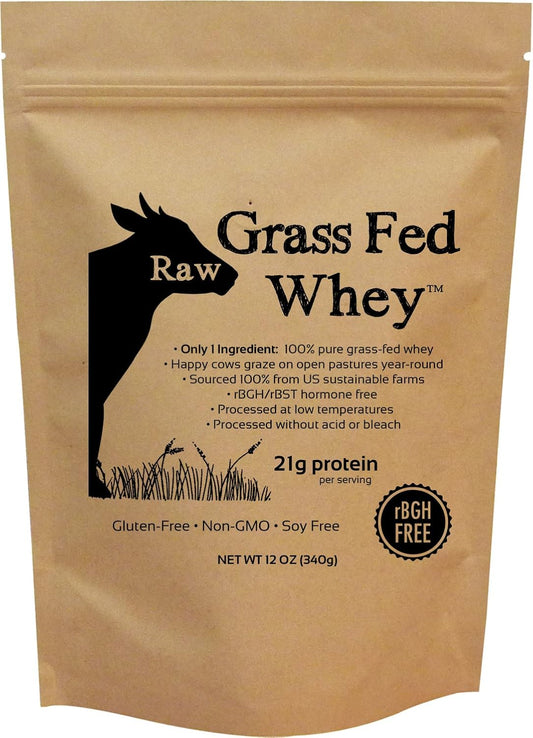 Organic Grass-Fed Whey Protein Powder - GMO-Free, Hormone-Free, Gluten-Free - 12 OZ, Unflavored & Unsweetened