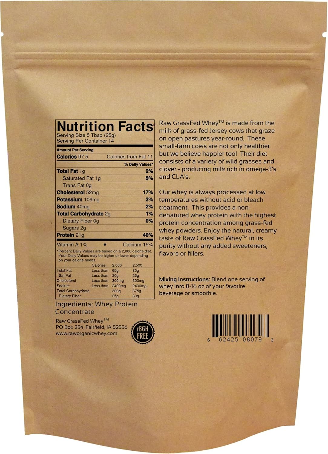Organic Grass-Fed Whey Protein Powder - GMO-Free, Hormone-Free, Gluten-Free - 12 OZ, Unflavored & Unsweetened