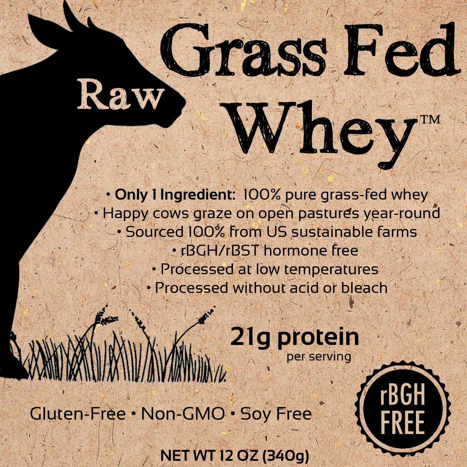 Organic Grass-Fed Whey Protein Powder - GMO-Free, Hormone-Free, Gluten-Free - 12 OZ, Unflavored & Unsweetened
