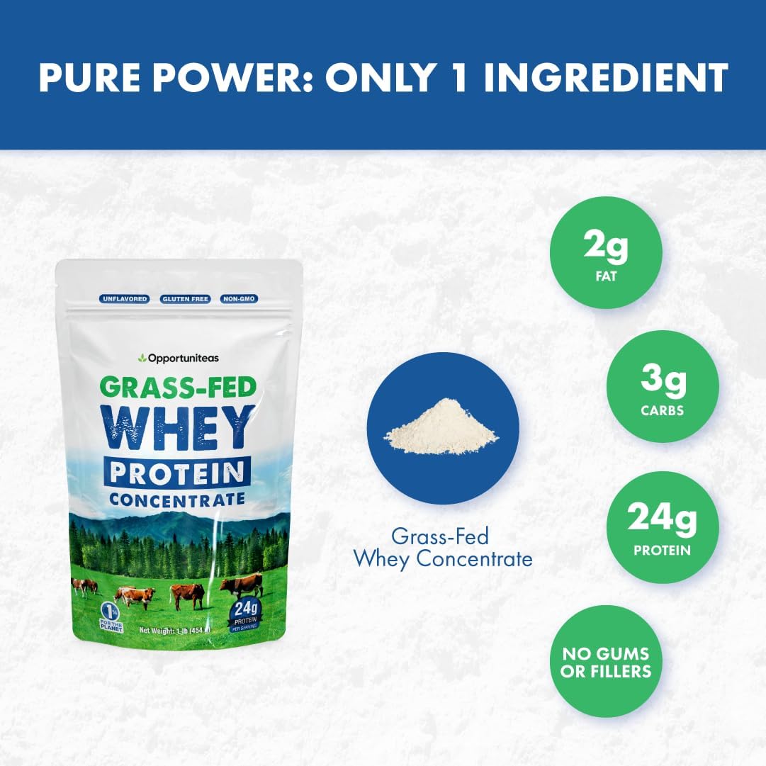 Organic Grass Fed Whey Protein Powder - Pure Unflavored & Unsweetened Supplement for Smoothies, Shakes, Cooking - Non GMO & Gluten Free - 1 lb