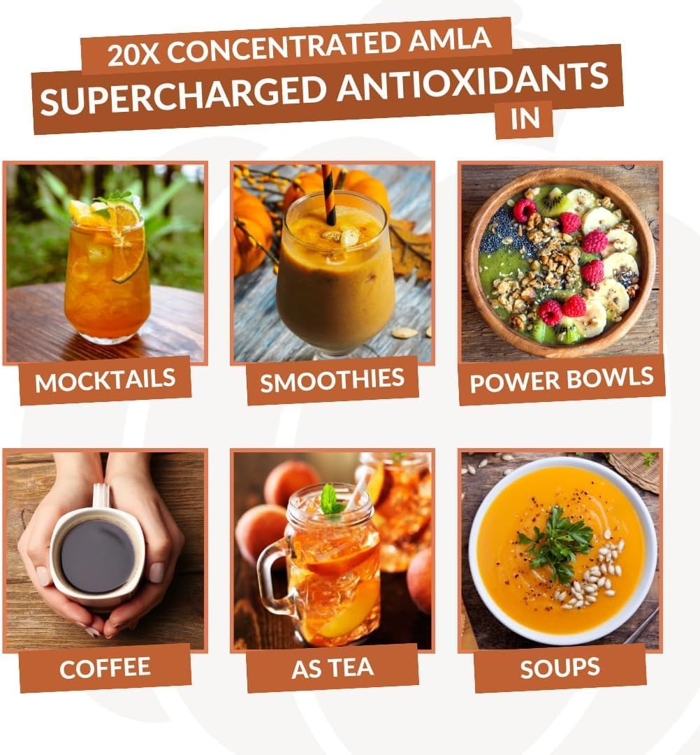 Organic Green Amla Powder Supplement with Green Tea, Pumpkin Spice, Hibiscus, Elderberry - Vegan Superfood with 30 Servings