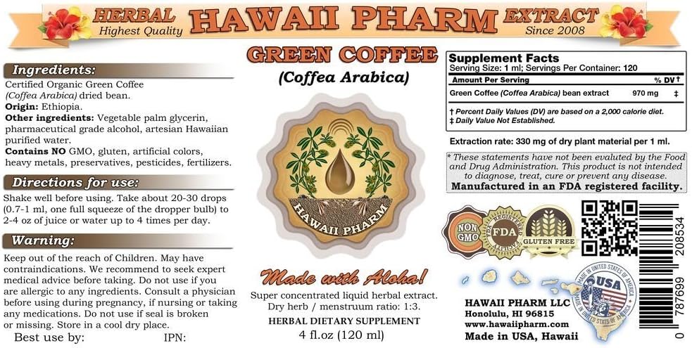 Organic Green Coffee Bean Liquid Extract Supplement - 64 oz Unfiltered Tincture