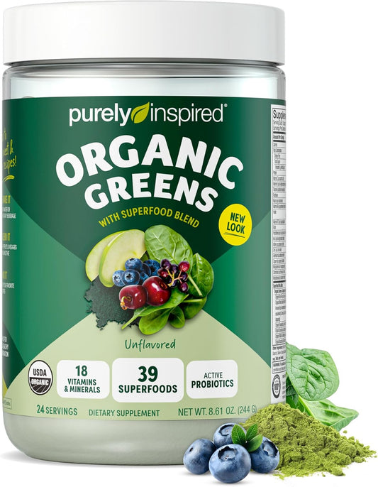 Organic Green Smoothie Mix with Probiotics, Spirulina & Chlorella - Vegan, Gluten-Free (24 Servings)