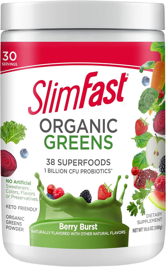 Organic Green Superfoods Powder with Probiotics and Enzymes - Berry Burst, 30 Servings