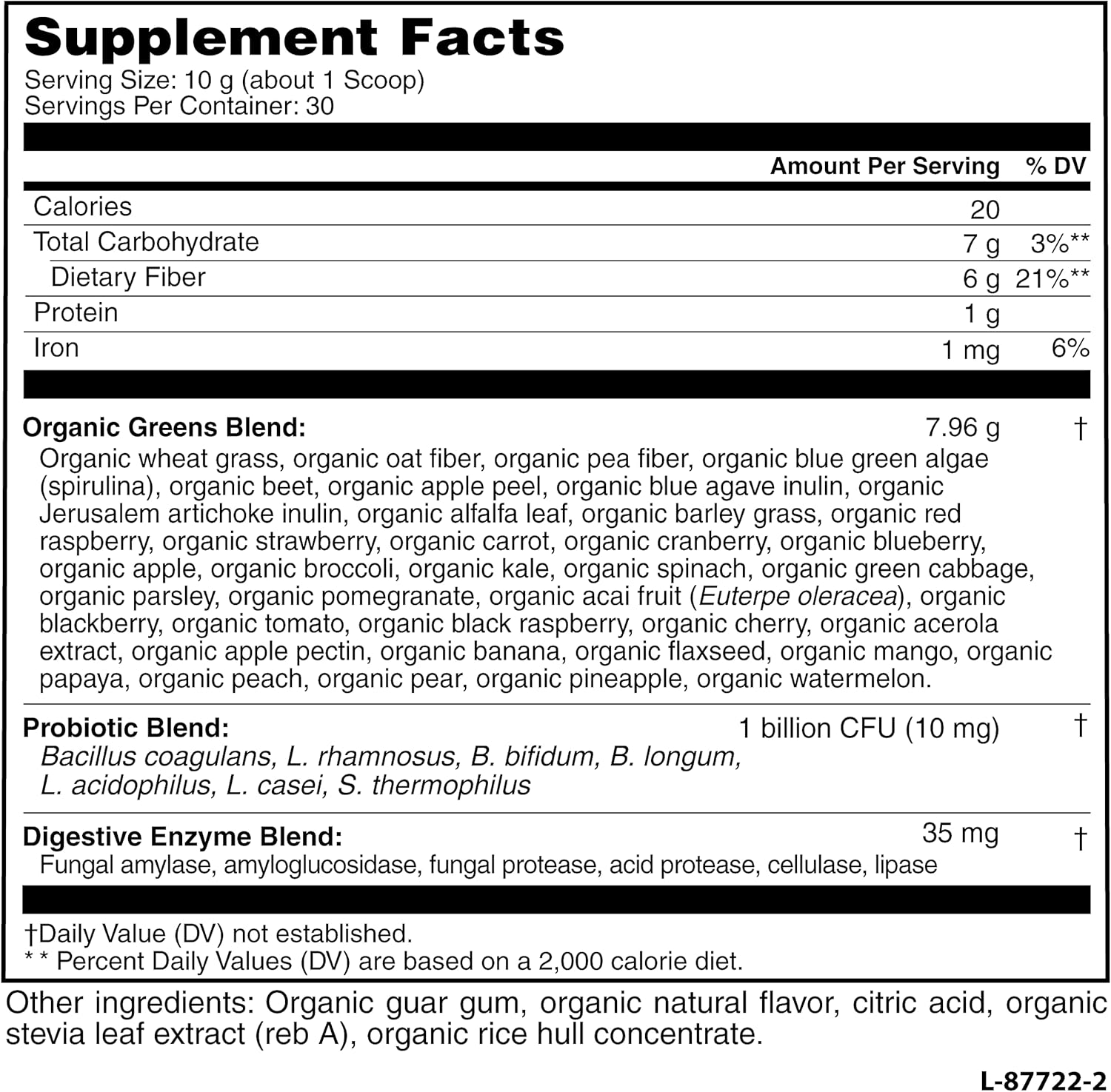 Organic Green Superfoods Powder with Probiotics and Enzymes - Berry Burst, 30 Servings