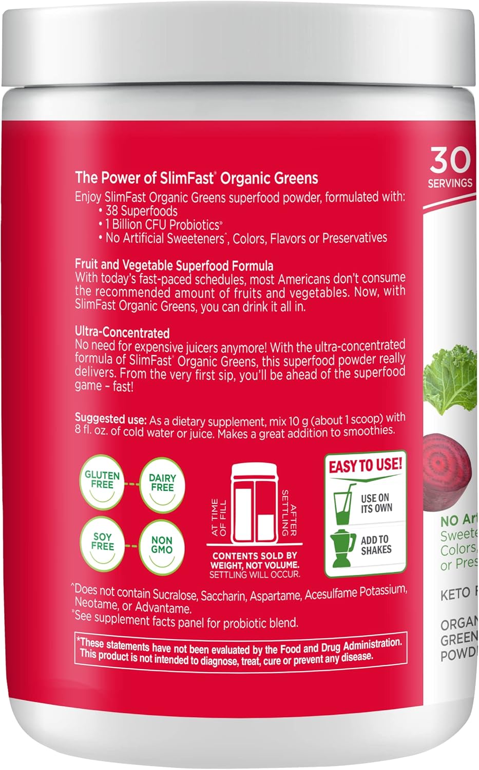 Organic Green Superfoods Powder with Probiotics and Enzymes - Berry Burst, 30 Servings