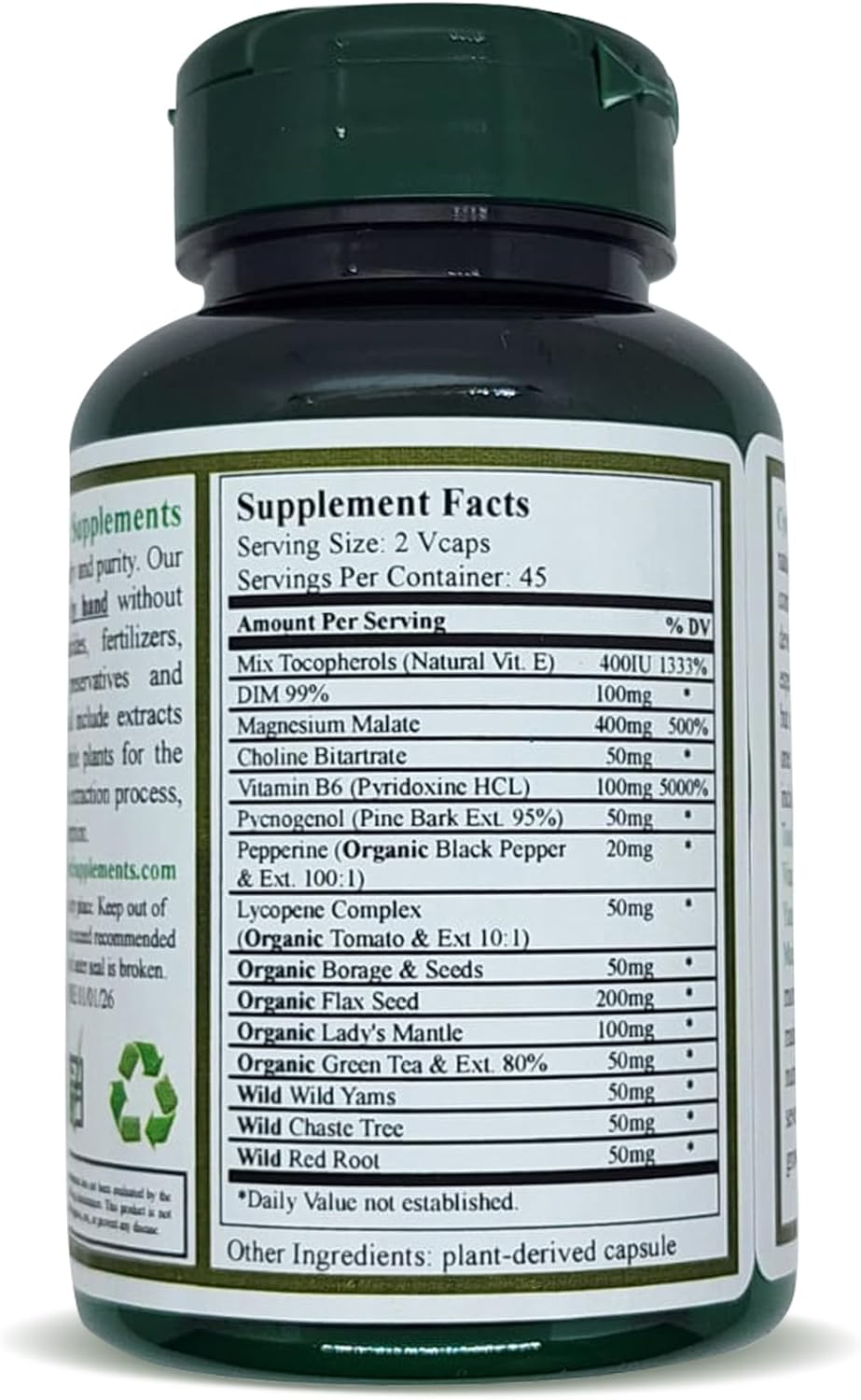 Organic Green Supplements for Breast Cysts - 90 VCaps, High Absorption, Non-GMO, Gluten-Free