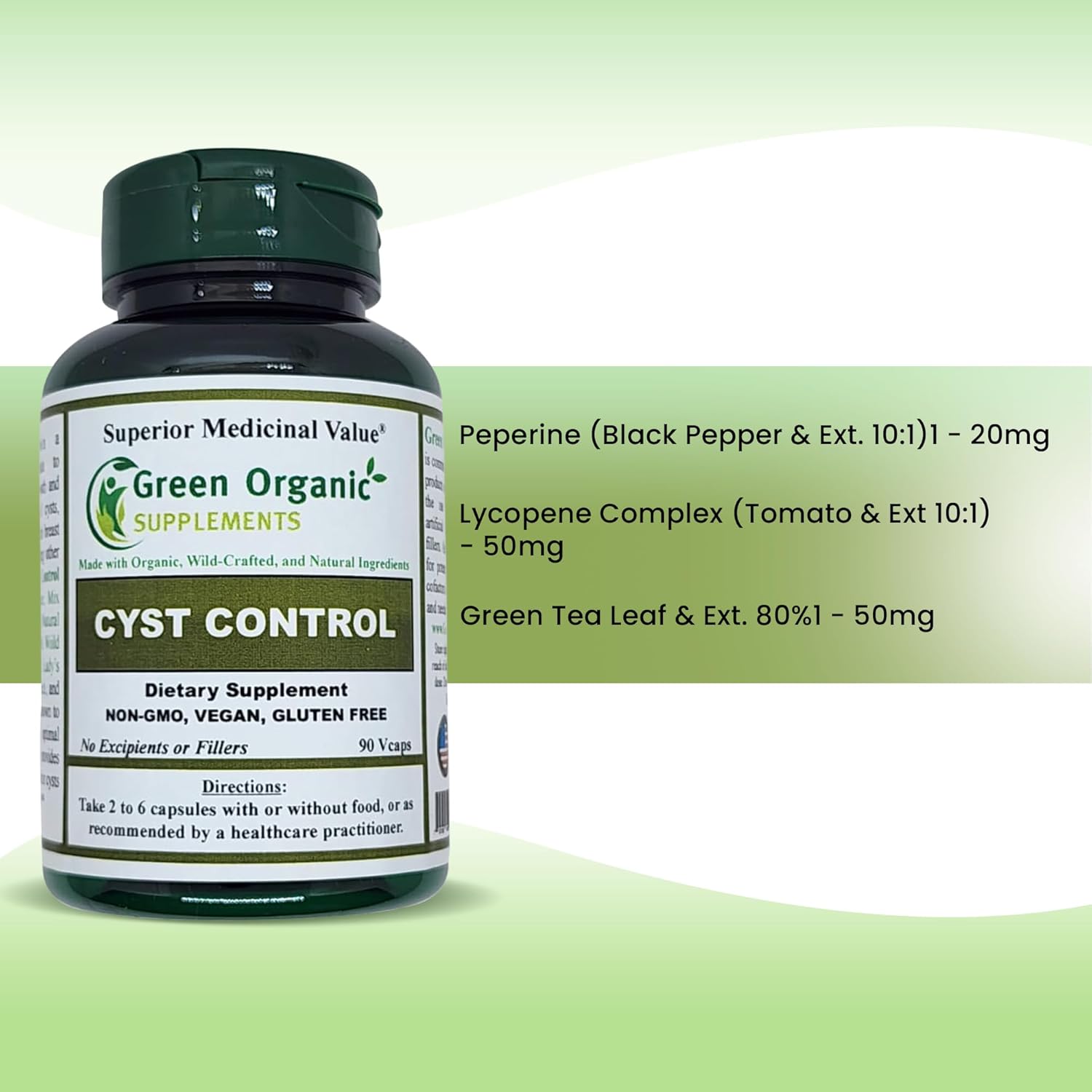 Organic Green Supplements for Breast Cysts - 90 VCaps, Non-GMO, High Absorption, Gluten-Free - Pack of 2