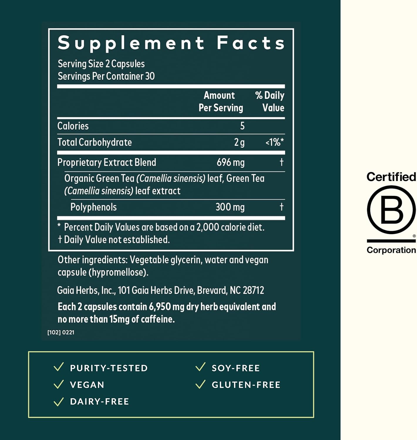 Organic Green Tea Leaf Extract Capsules for Healthy Weight and Energy - 60 Vegan Liquid Phyto-Caps