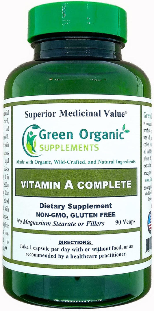 Organic Green Vitamin A Retinyl Palmitate Supplement 15000IU 90 VCaps Non-GMO Gluten Free Hand Made - 1 Pack