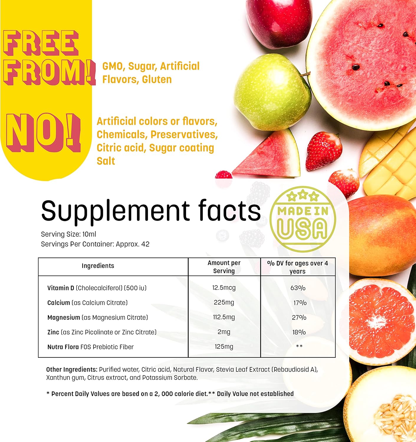 Organic GreenPeach Liquid Calcium & Magnesium Supplement for Kids with Vitamin D3 - Vegetarian & Kosher Citrate Formula - Calming Support without Sugar or Artificial Flavors - 3-Pack