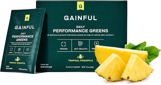 Organic Greens Powder with L Theanine for Gut Health, Energy, Focus, and Immune Support - Coconut Pineapple Flavor, 28 Packets